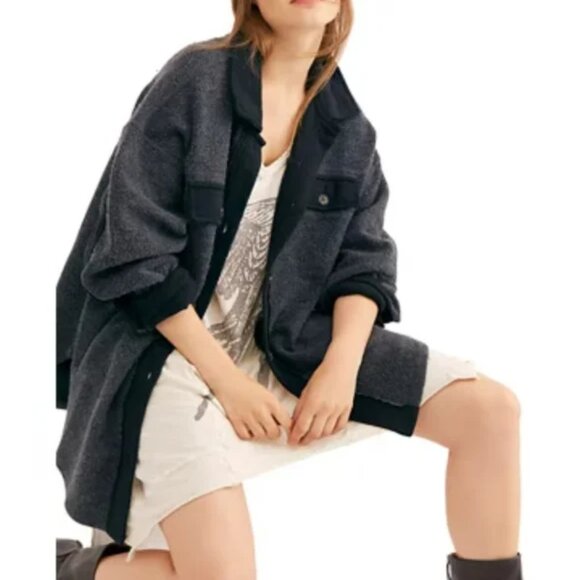 Free People Ruby Jacket Shacket Large Washed Black Oversized Slouchy Baggy - Picture 5 of 14